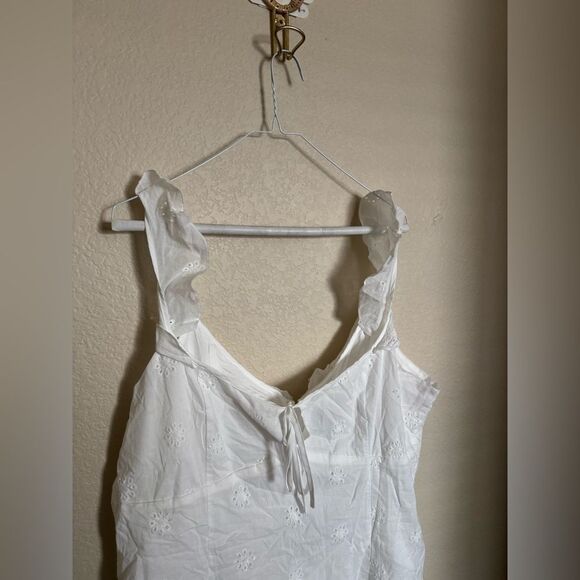 Princess Polly Besiana Eyelet Mini Dress Sz 14 Curve in White Flutter Straps NEW - Picture 3 of 7